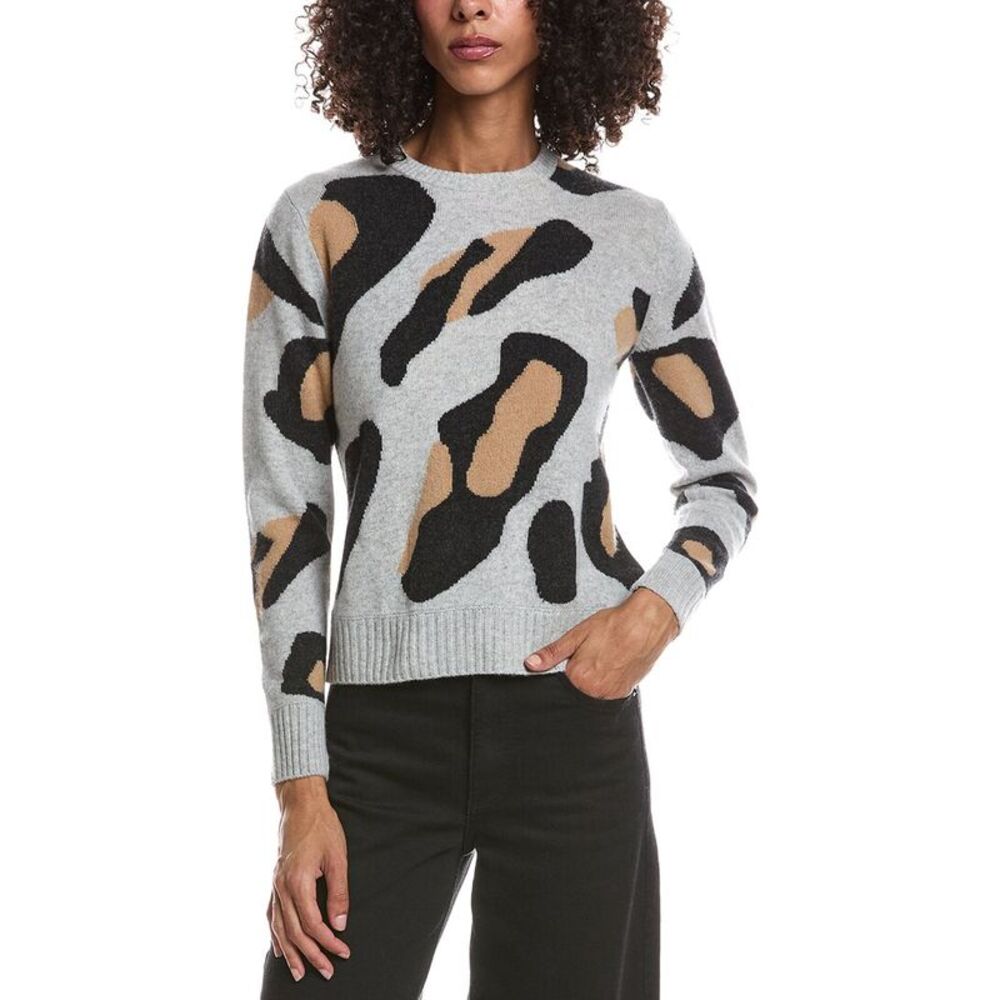 Brodie Cashmere Womens  Abstract Leopard 100% Cashmere Sweater, Grey
